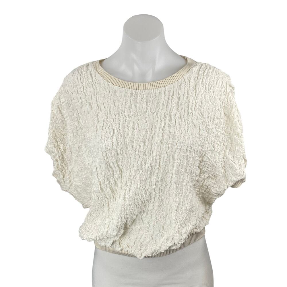 Zara Women's Cream Textured Half Dolman Sleeve Crop Boxy Sweater Blouse Top Sz M